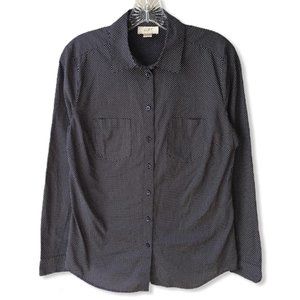 LOFT Navy Long Sleeve Button-Up White Polka Dots